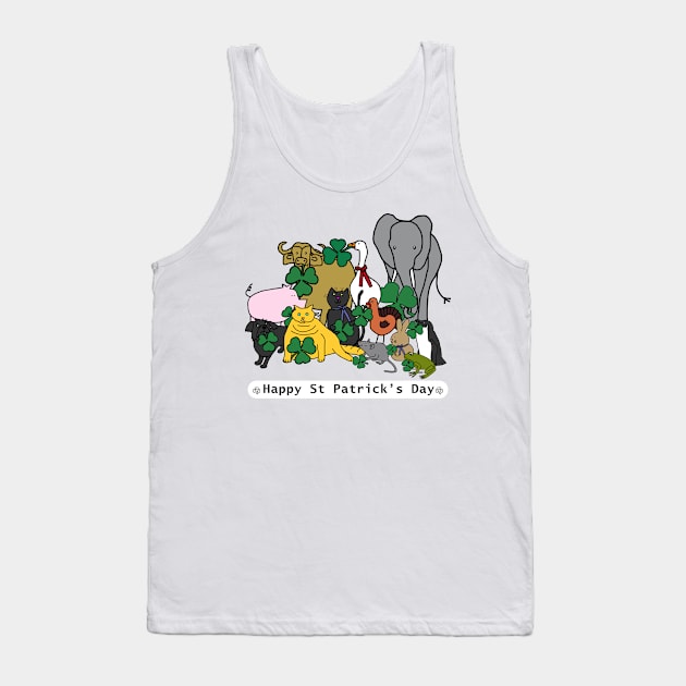 Animals Hold a Shamrock with Text Happy St Patricks Day Tank Top by ellenhenryart